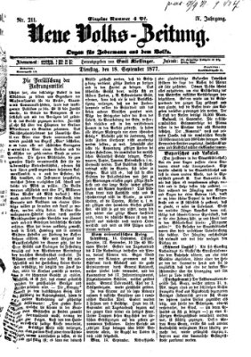 Neue Volks-Zeitung Dienstag 18. September 1877