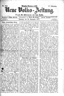 Neue Volks-Zeitung Sonntag 18. November 1877