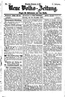 Neue Volks-Zeitung Sonntag 30. Dezember 1877