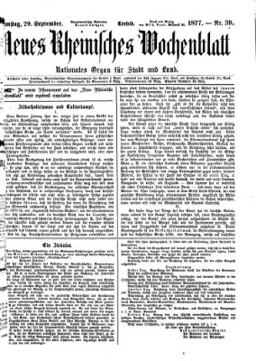 Neues rheinisches Wochenblatt Samstag 29. September 1877