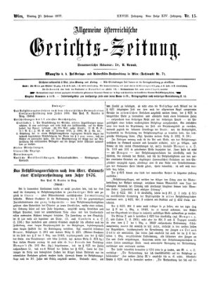 Allgemeine österreichische Gerichts-Zeitung Dienstag 20. Februar 1877