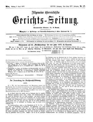 Allgemeine österreichische Gerichts-Zeitung Dienstag 3. April 1877