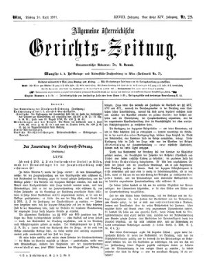 Allgemeine österreichische Gerichts-Zeitung Dienstag 10. April 1877