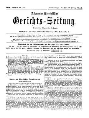 Allgemeine österreichische Gerichts-Zeitung Dienstag 19. Juni 1877