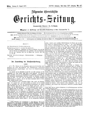 Allgemeine österreichische Gerichts-Zeitung Dienstag 21. August 1877