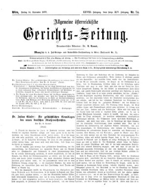 Allgemeine österreichische Gerichts-Zeitung Freitag 14. September 1877