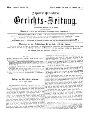 Allgemeine österreichische Gerichts-Zeitung Dienstag 25. September 1877