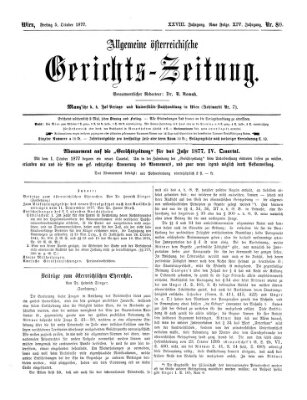 Allgemeine österreichische Gerichts-Zeitung Freitag 5. Oktober 1877