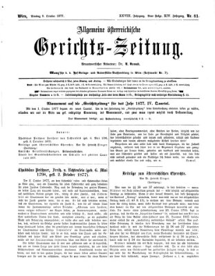 Allgemeine österreichische Gerichts-Zeitung Dienstag 9. Oktober 1877