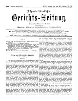 Allgemeine österreichische Gerichts-Zeitung Freitag 12. Oktober 1877