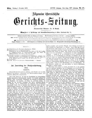 Allgemeine österreichische Gerichts-Zeitung Dienstag 4. Dezember 1877