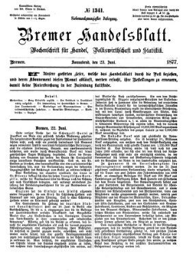 Bremer Handelsblatt Samstag 23. Juni 1877