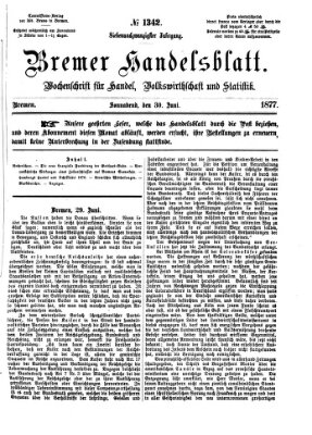 Bremer Handelsblatt Samstag 30. Juni 1877