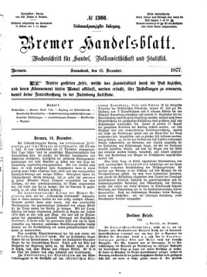 Bremer Handelsblatt Samstag 15. Dezember 1877