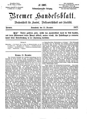 Bremer Handelsblatt Samstag 22. Dezember 1877