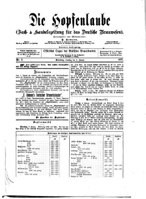 Die Hopfenlaube (Fach- und Handelszeitung für das deutsche Brauwesen) Samstag 6. Januar 1877