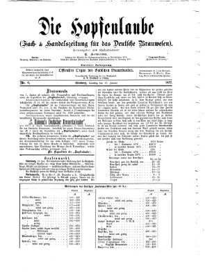 Die Hopfenlaube (Fach- und Handelszeitung für das deutsche Brauwesen) Samstag 13. Januar 1877