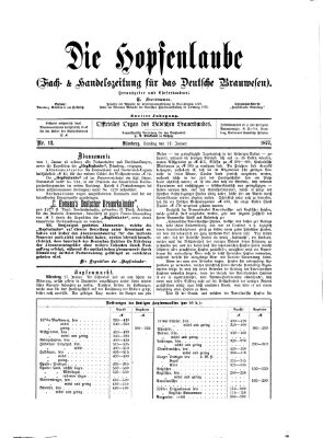 Die Hopfenlaube (Fach- und Handelszeitung für das deutsche Brauwesen) Samstag 27. Januar 1877