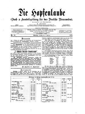 Die Hopfenlaube (Fach- und Handelszeitung für das deutsche Brauwesen) Samstag 3. Februar 1877