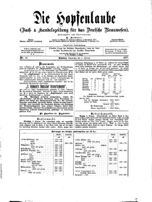 Die Hopfenlaube (Fach- und Handelszeitung für das deutsche Brauwesen) Donnerstag 8. Februar 1877