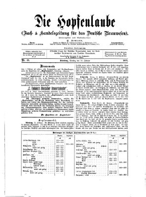 Die Hopfenlaube (Fach- und Handelszeitung für das deutsche Brauwesen) Dienstag 13. Februar 1877