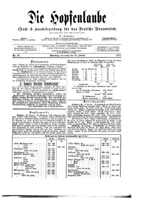 Die Hopfenlaube (Fach- und Handelszeitung für das deutsche Brauwesen) Donnerstag 22. Februar 1877