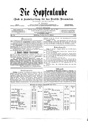 Die Hopfenlaube (Fach- und Handelszeitung für das deutsche Brauwesen) Samstag 24. Februar 1877