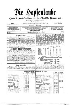 Die Hopfenlaube (Fach- und Handelszeitung für das deutsche Brauwesen) Donnerstag 5. April 1877