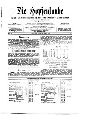 Die Hopfenlaube (Fach- und Handelszeitung für das deutsche Brauwesen) Donnerstag 3. Mai 1877