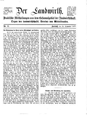 Der Landwirt (Ansbacher Morgenblatt) Samstag 15. September 1877