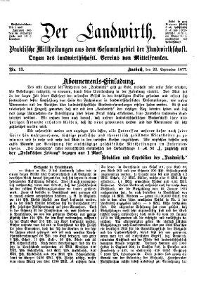 Der Landwirt (Ansbacher Morgenblatt) Samstag 22. September 1877