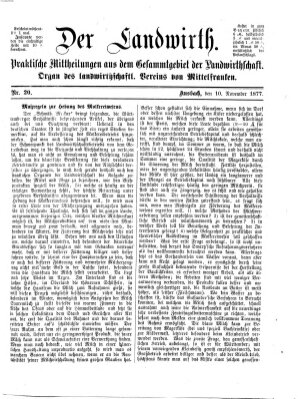 Der Landwirt (Ansbacher Morgenblatt) Samstag 10. November 1877