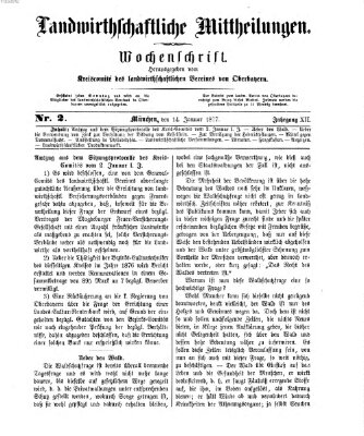 Landwirthschaftliche Mittheilungen Sonntag 14. Januar 1877