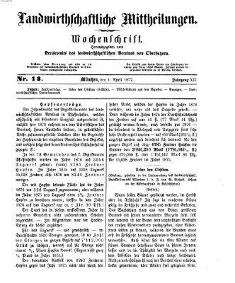 Landwirthschaftliche Mittheilungen Sonntag 1. April 1877