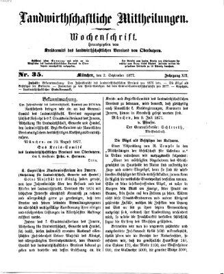 Landwirthschaftliche Mittheilungen Sonntag 2. September 1877