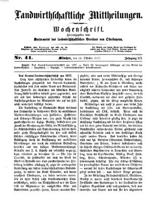 Landwirthschaftliche Mittheilungen Sonntag 14. Oktober 1877