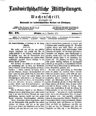 Landwirthschaftliche Mittheilungen Sonntag 2. Dezember 1877