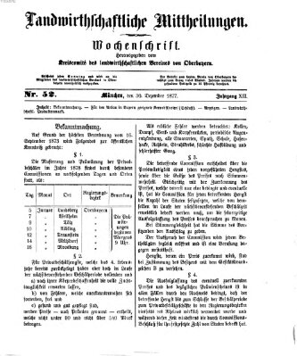 Landwirthschaftliche Mittheilungen Sonntag 30. Dezember 1877