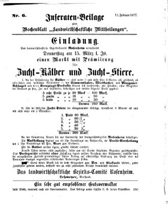 Landwirthschaftliche Mittheilungen Sonntag 11. Februar 1877