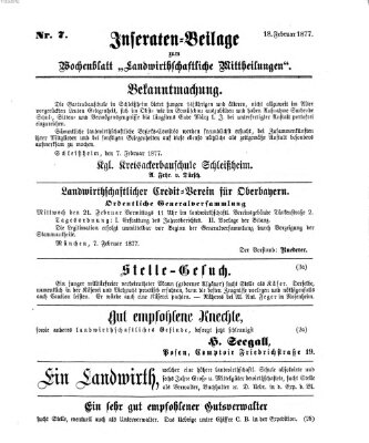 Landwirthschaftliche Mittheilungen Sonntag 18. Februar 1877