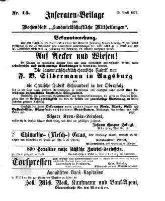 Landwirthschaftliche Mittheilungen Sonntag 15. April 1877