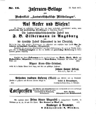 Landwirthschaftliche Mittheilungen Sonntag 22. April 1877