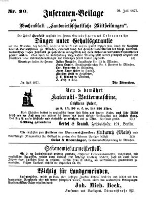 Landwirthschaftliche Mittheilungen Sonntag 29. Juli 1877