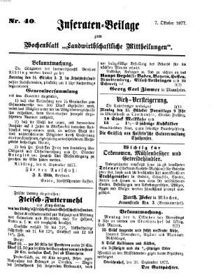 Landwirthschaftliche Mittheilungen Sonntag 7. Oktober 1877