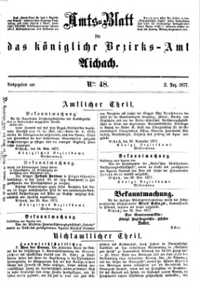 Amtsblatt für das Bezirksamt und Amtsgericht Aichach Sonntag 2. Dezember 1877