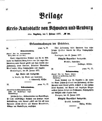 Königlich Bayerisches Kreis-Amtsblatt von Schwaben und Neuburg. Beilage zum Kreis-Amtsblatte von Schwaben und Neuburg (Königlich Bayerisches Kreis-Amtsblatt von Schwaben und Neuburg) Mittwoch 7. Februar 1877