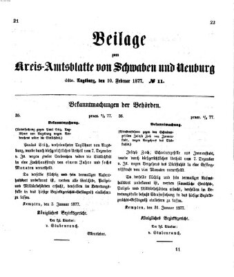 Königlich Bayerisches Kreis-Amtsblatt von Schwaben und Neuburg. Beilage zum Kreis-Amtsblatte von Schwaben und Neuburg (Königlich Bayerisches Kreis-Amtsblatt von Schwaben und Neuburg) Samstag 10. Februar 1877