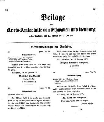 Königlich Bayerisches Kreis-Amtsblatt von Schwaben und Neuburg. Beilage zum Kreis-Amtsblatte von Schwaben und Neuburg (Königlich Bayerisches Kreis-Amtsblatt von Schwaben und Neuburg) Freitag 23. Februar 1877