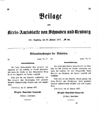 Königlich Bayerisches Kreis-Amtsblatt von Schwaben und Neuburg. Beilage zum Kreis-Amtsblatte von Schwaben und Neuburg (Königlich Bayerisches Kreis-Amtsblatt von Schwaben und Neuburg) Montag 26. Februar 1877