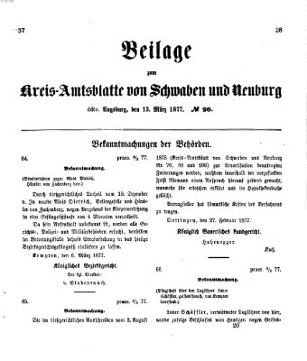 Königlich Bayerisches Kreis-Amtsblatt von Schwaben und Neuburg. Beilage zum Kreis-Amtsblatte von Schwaben und Neuburg (Königlich Bayerisches Kreis-Amtsblatt von Schwaben und Neuburg) Dienstag 13. März 1877